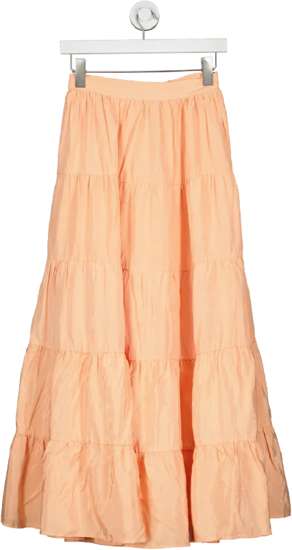 By Malina Orange Scarlett High-rise Tiered-hem Rayon Skirt UK XS