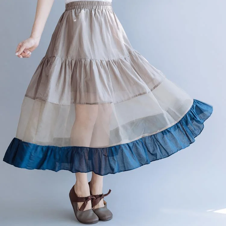 Italian Ruffles cotton Long Runway gray cotton patchwork tulle skirt summer