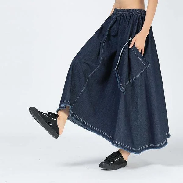 Patchwork Irregular Pockets Denim Skirt Women 2020 Winter Casual Fashion New Temperament All Match Women Clothes