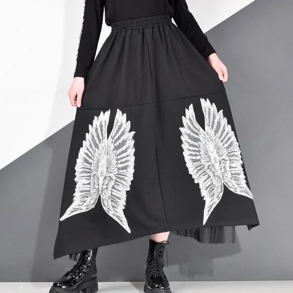 Winter Patchwork Casual Style Elegant Minority Loose Skirt