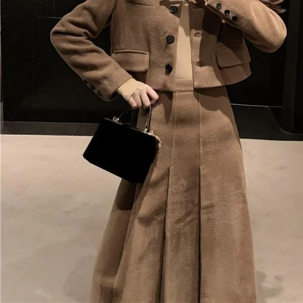 Women Winter Trendy Fashion A Line Style Waist Elegant Vintage Wrinkles Skirt