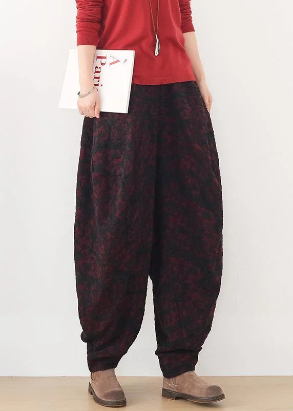 Handmade red harem pantspants slim spring Jacquard design wild trousers