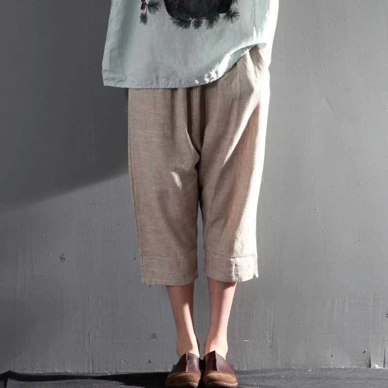 Khaki stylish linen summer pants palazzo pants crop trousers