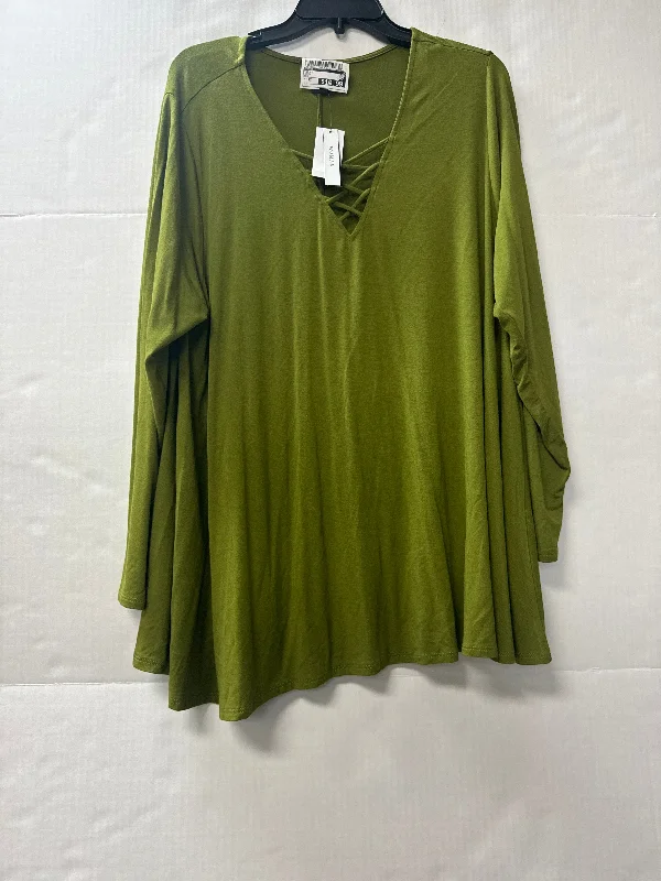 Top Long Sleeve By Grace In Green, Size: 2x