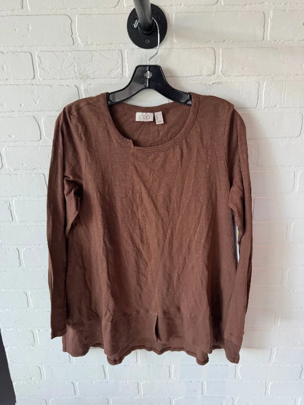 Top Long Sleeve By Logo In Brown, Size: M