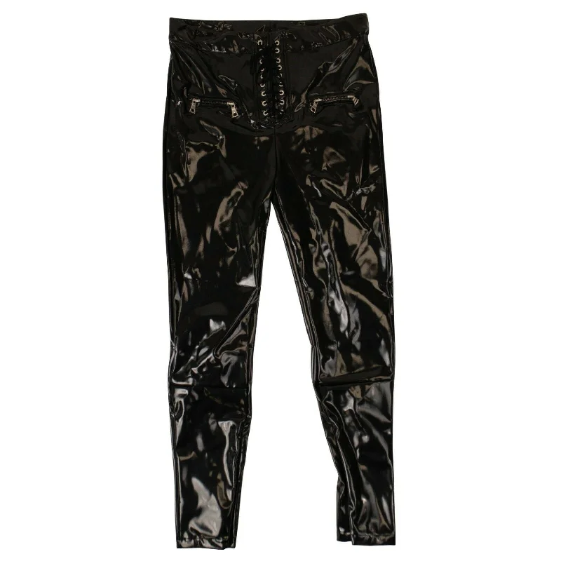 Unravel Project Latex Lace Up Pants - Black