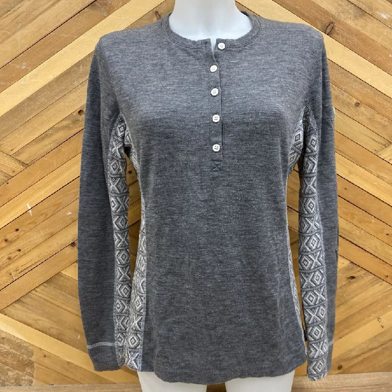 Dale Norway - Women's Merino Wool 1/2 Buttoned Baselayer Top - MSRP comp $320: Grey / White-women-LG