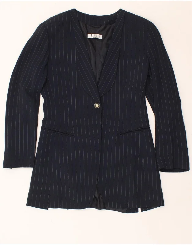 MARELLA Womens 1 Button Blazer Jacket UK 10 Small  Navy Blue Pinstripe