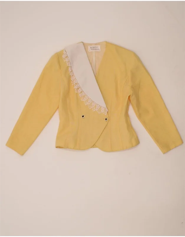 VINTAGE Womens Double Breasted Blazer Jacket UK 12 Medium Yellow