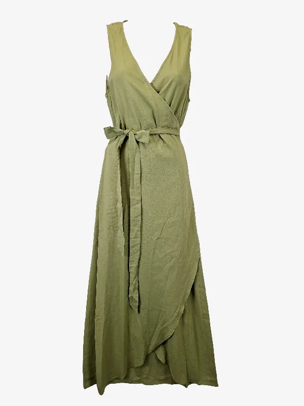 Andie Sage Linen Blend Resort Wrap Maxi Dress Size S