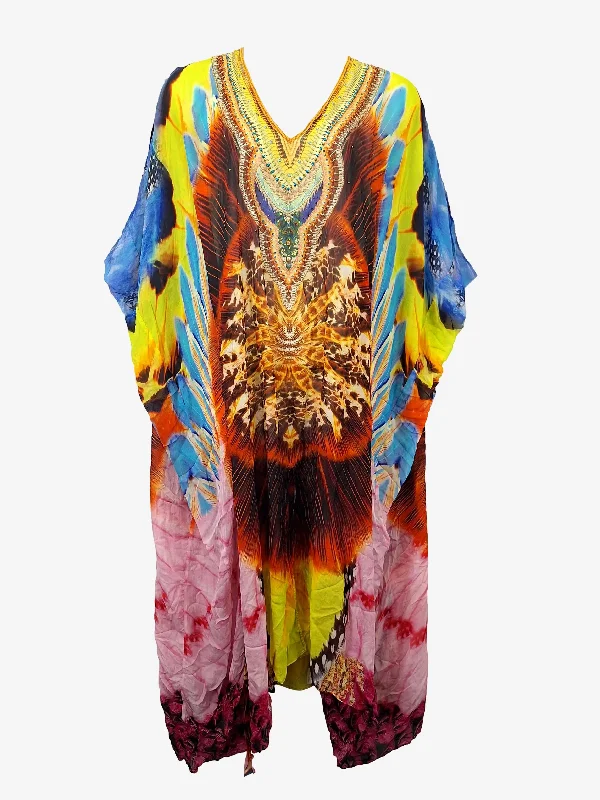 Camilla Embellished Silk Kaftan Maxi Dress Size OSFA