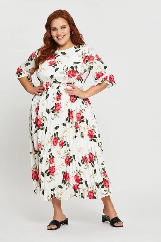 Floral Print Maxi Dress Round Neck Short Sleeve