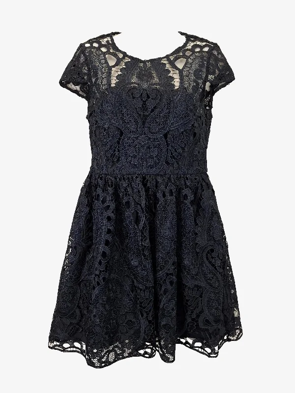 Forever New Navy Lace Gathered Elegant Mini Dress Size 10