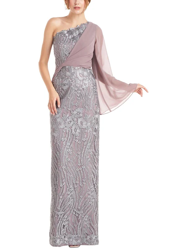 Plus Womens Embroidered Maxi Evening Dress