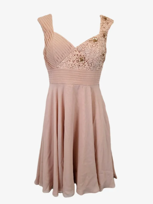 Review Blush Soft Pleated Evening Mini Dress Size 8