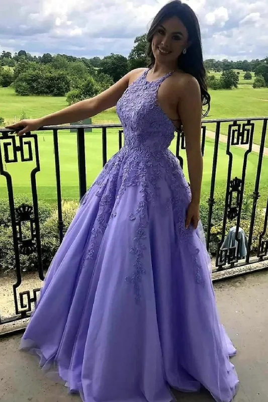 A Line Lace 2025 Lavender Prom Dresses Violet Long Halter Evening Dresses