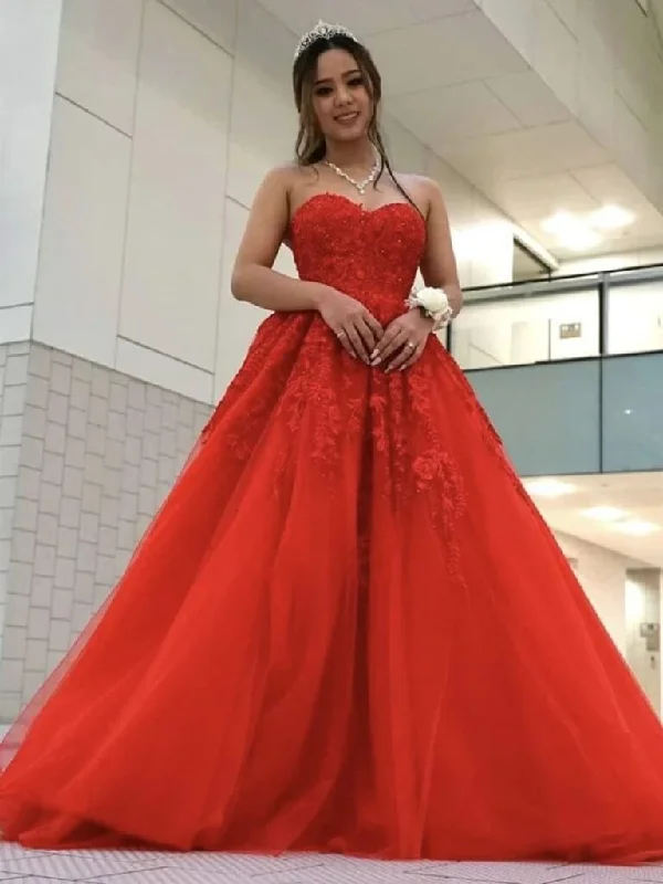 Cheap Sweetheart Red Lace PromDresses 2025 Long Formal Evening Dresses UK