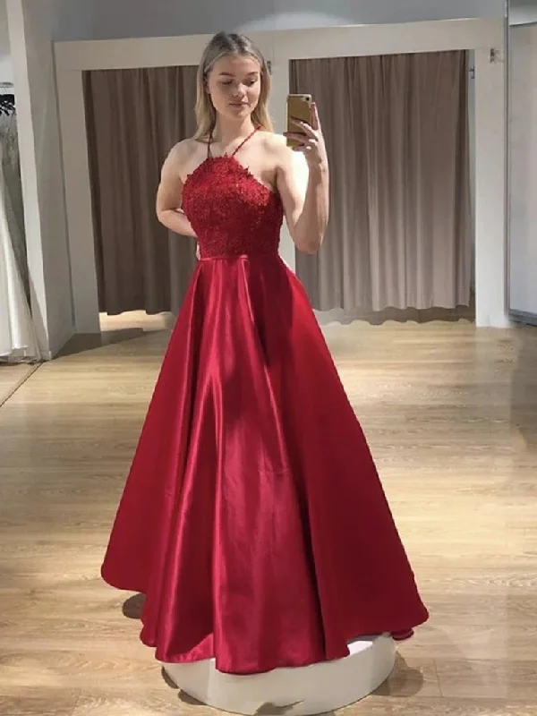 Floor Length Red Lace Prom Dresses Backless Long Evening Dresses