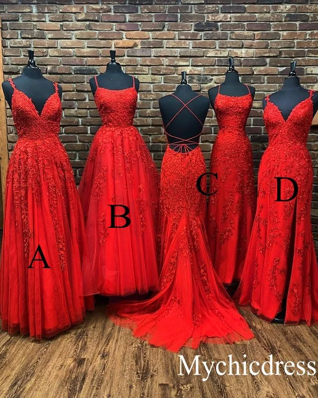 Hot Red Lace Evening Dresses Long Sleeveless Prom Dress UK