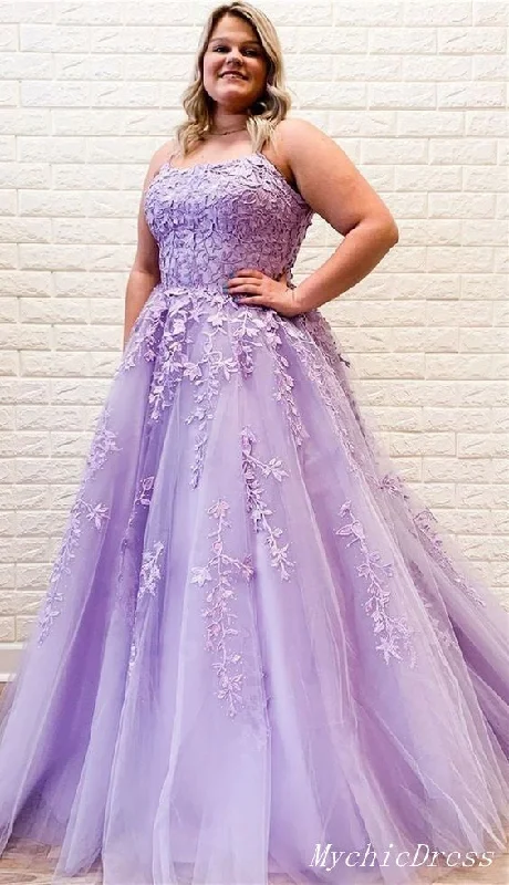 Plus Size Purple Lace Prom Dresses A Line Evening Gowns