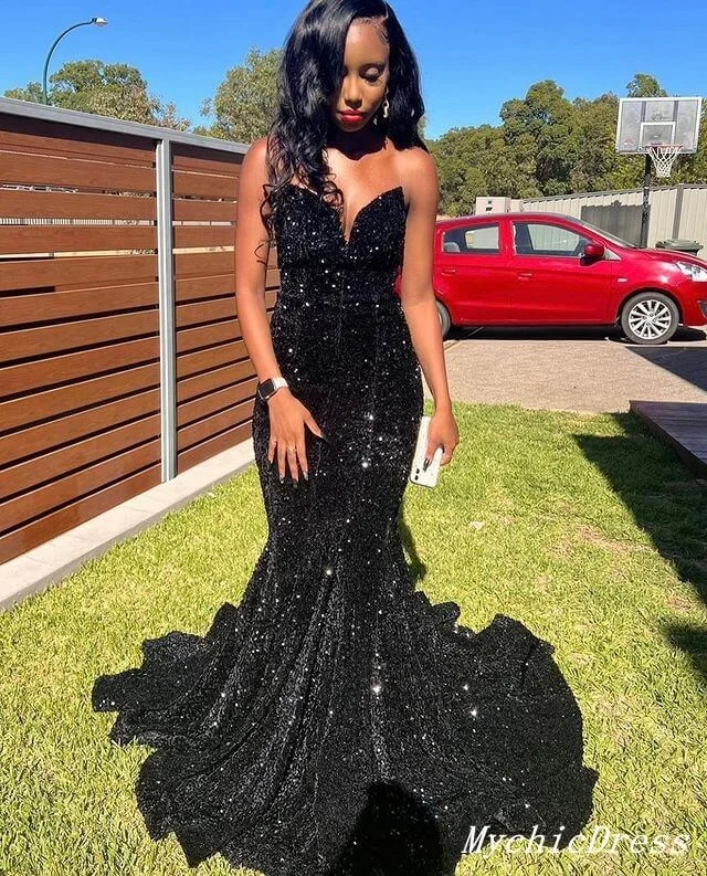 Sparkly Sequin Black Prom Dresses 2024 Long Evening Formal Dress Mermaid