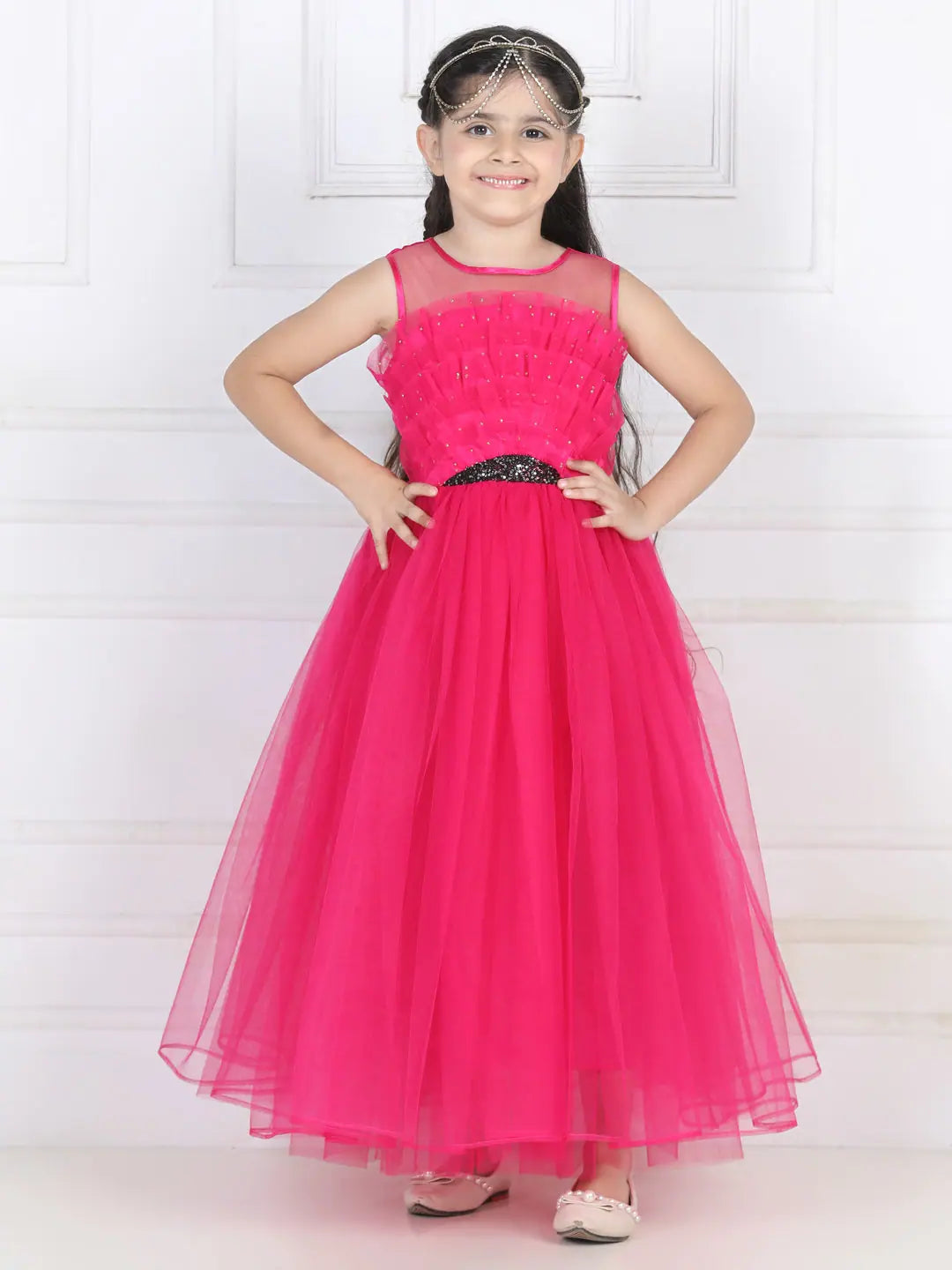 Toy Balloon Kids Fuchsia Pink Full Length Girls Party Wear Gown