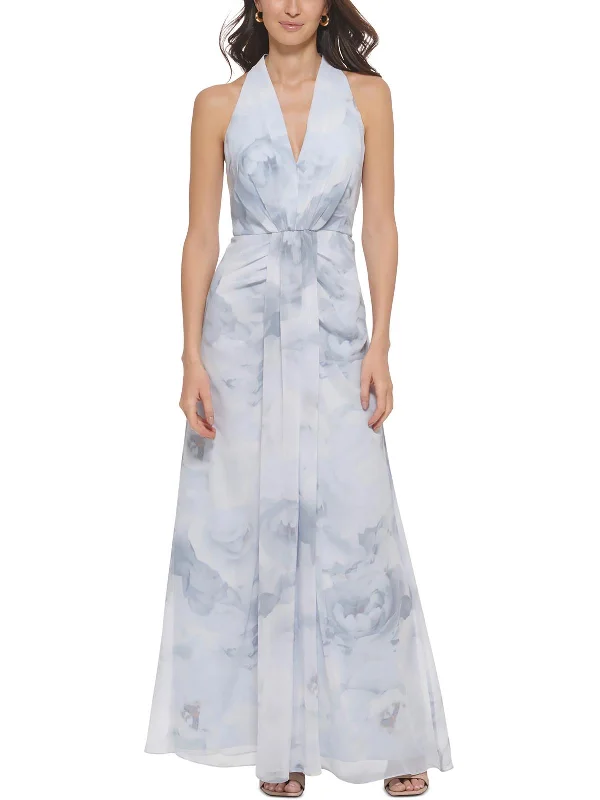 Womens Chiffon Floral Evening Dress