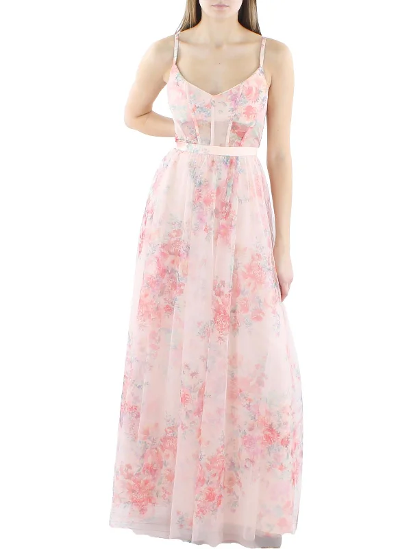 Womens Floral Corset Evening Dress