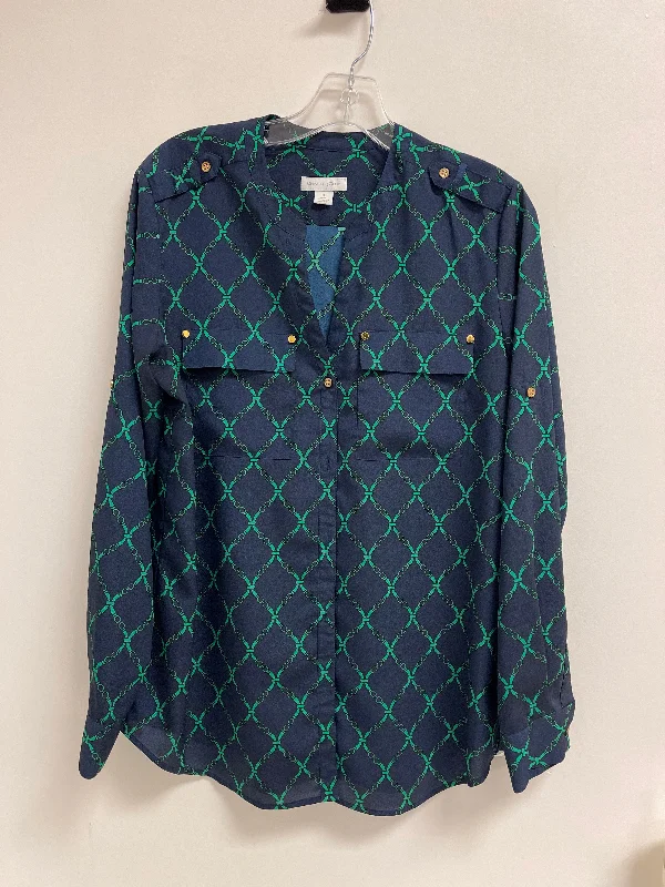 Blouse Long Sleeve By Charter Club In Blue & Green, Size: M