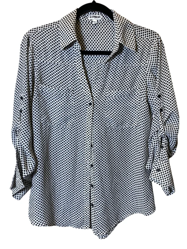 Blouse Long Sleeve By Express In Polkadot Pattern, Size: M