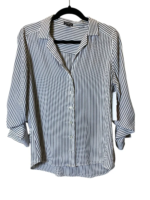 Blouse Long Sleeve By Express In Striped Pattern, Size: M