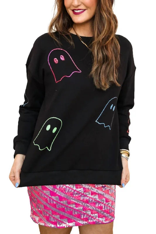 Ghost Sequin Pullover Sweatshirt In Black